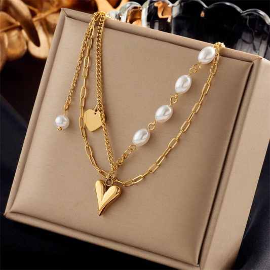 Premium Pearl Heart Layered Necklace