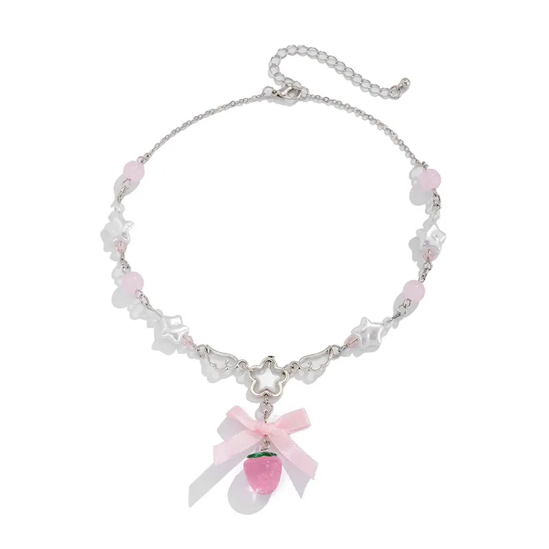 Premium Strawberry Bow Charm Necklace 🍓